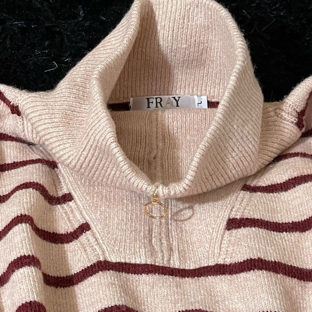 Fray Boutique Cropped Pink with Maroon Stripped Cowl Neck Sweater - Picture 2 of 7